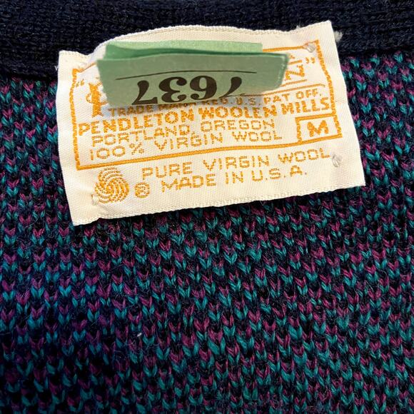 Vintage Pendleton Cardigan 100% Virgin Wool Double Breasted '50s Plaid Purple M - Picture 3 of 5